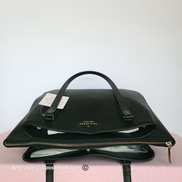 KATE SPADE Monet Triple Compartment Pebbled Leather Large Tote - Black color 🎈 - Picture 11 of 16